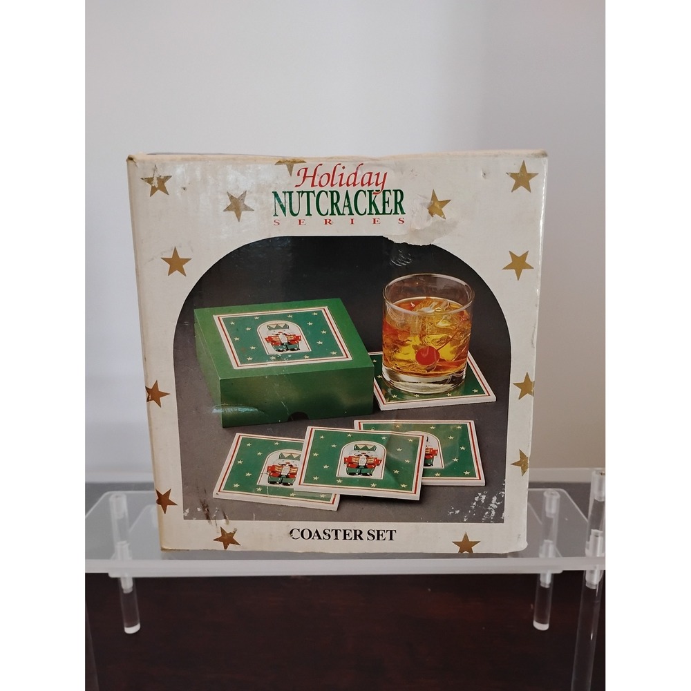 Himark Holiday Nutcracker Series Ceramic Coaster Set with Wood Box 16-6006